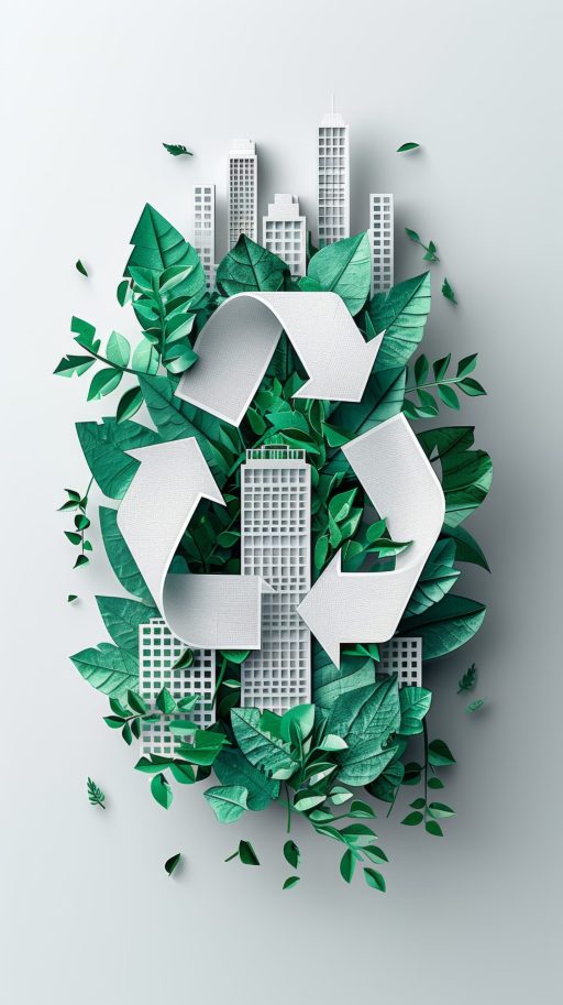 A paper cut of a city surrounded by lush green leaves, showcasing intricate details in a unique artistic style.