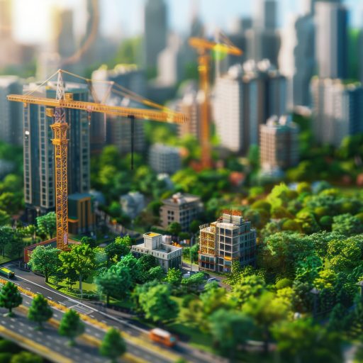urban-construction-development-modern-city-surrounded-by-greenery-sunset